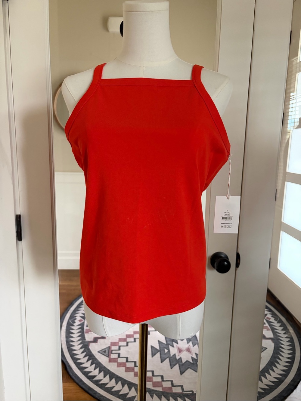 Square-Neck Orange Tank Top with Slim Straps
